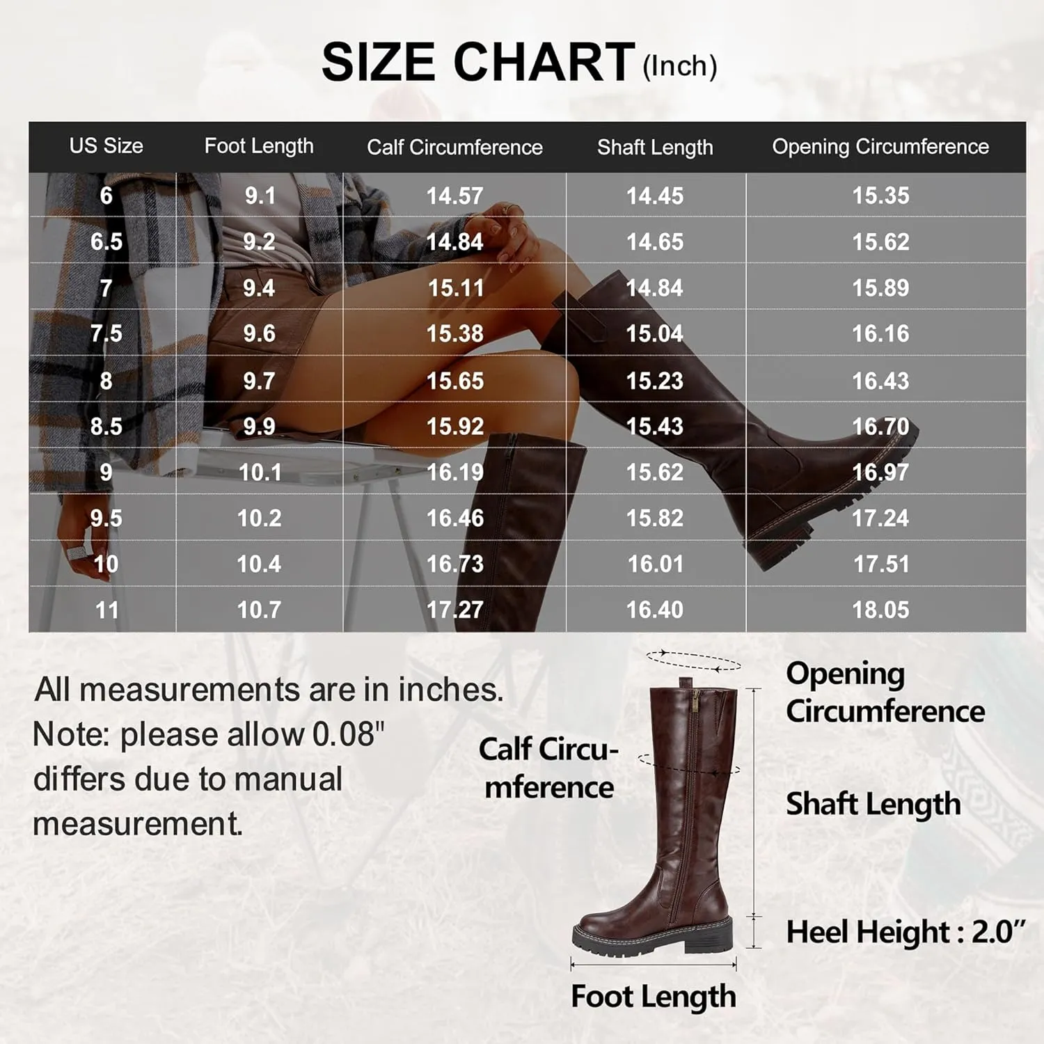 Vepose Women’s 9658 Knee High Boots Low Heel, Platform Tall Boots with Side Zipper for Ladies