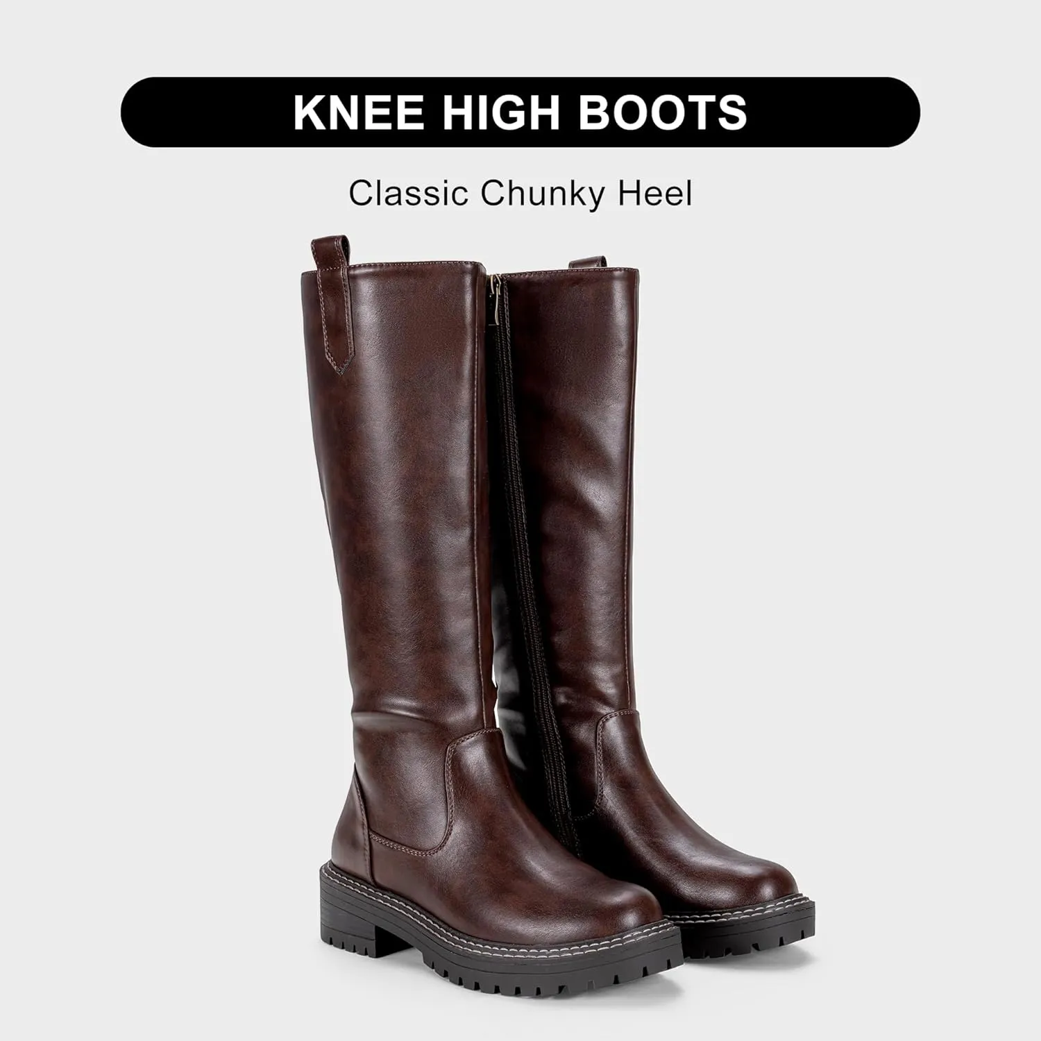 Vepose Women’s 9658 Knee High Boots Low Heel, Platform Tall Boots with Side Zipper for Ladies