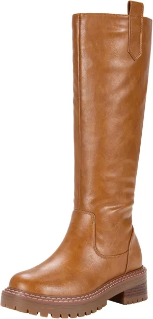 Vepose Women’s 9658 Knee High Boots Low Heel, Platform Tall Boots with Side Zipper for Ladies