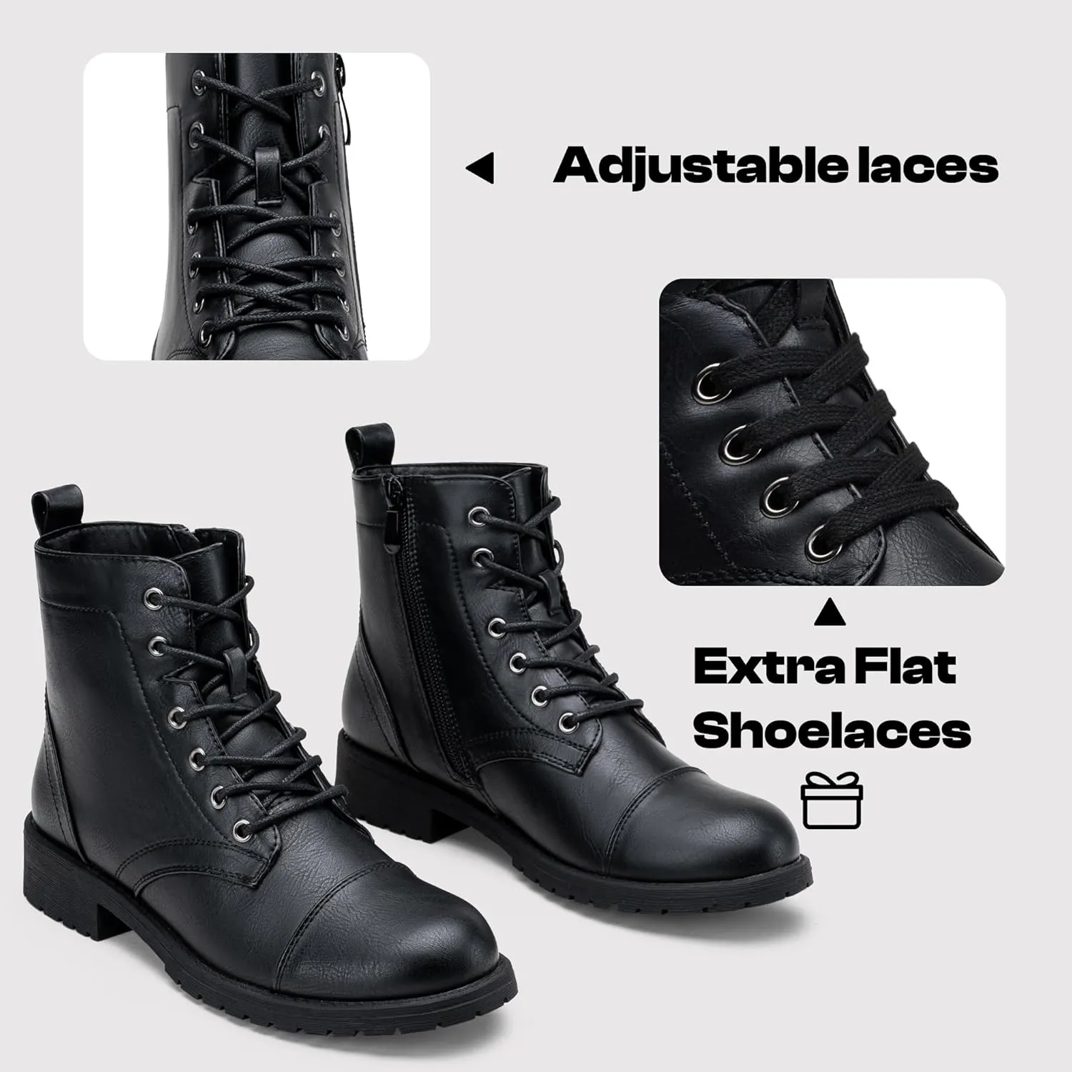 Vepose Women's Ankle Boots Lace up, Flat Fashion Combat Booties Low Heel