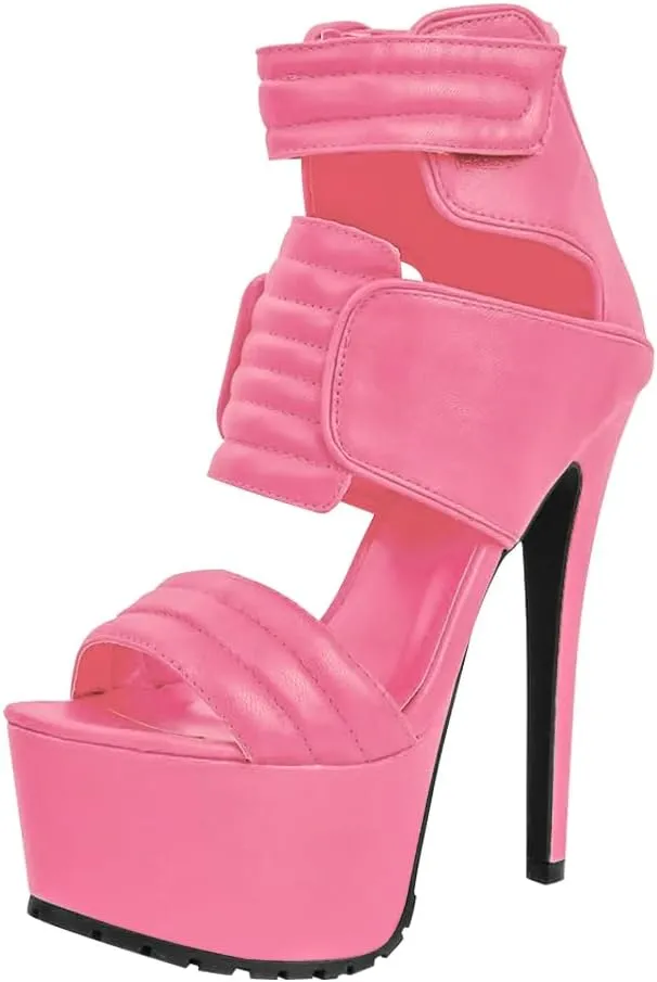 VERISSON Peep Toe Stiletto Platform Sandals Flap Strappy Contrast-stitching Fashion Sandals