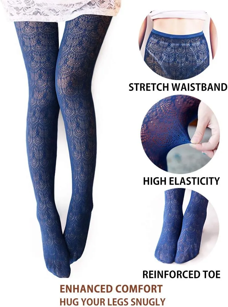VERO MONTE Womens Colorful Hollow Out Knitted Tights - Patterned Lace Stockings