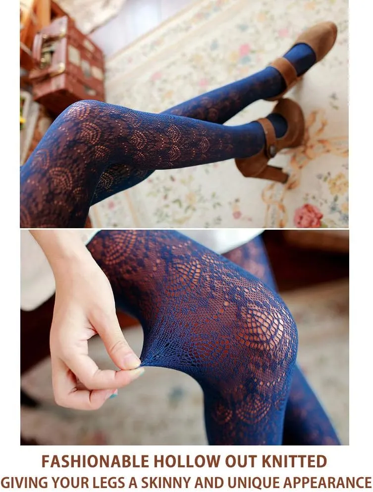 VERO MONTE Womens Colorful Hollow Out Knitted Tights - Patterned Lace Stockings