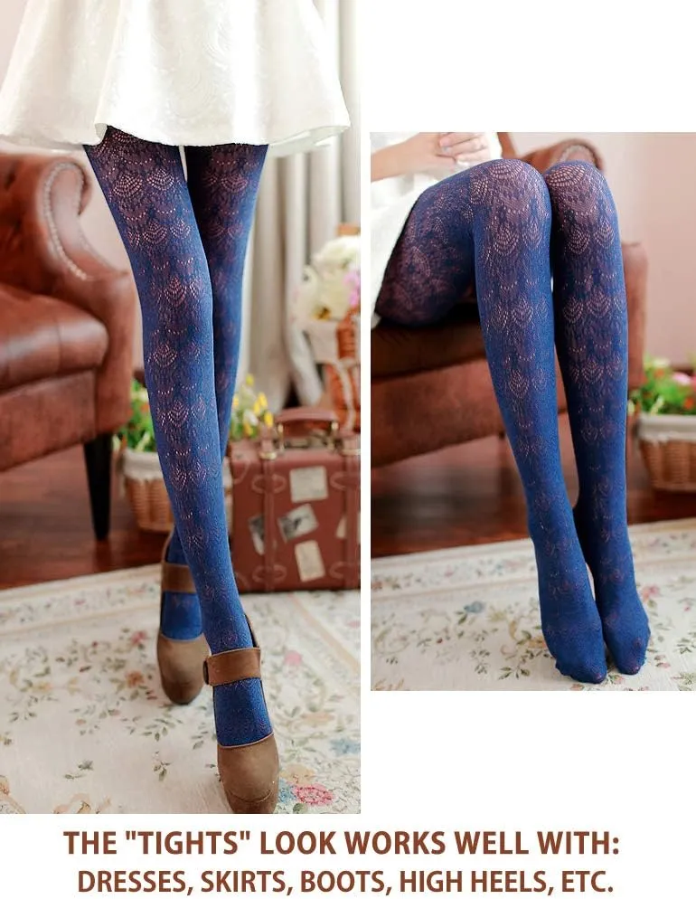 VERO MONTE Womens Colorful Hollow Out Knitted Tights - Patterned Lace Stockings