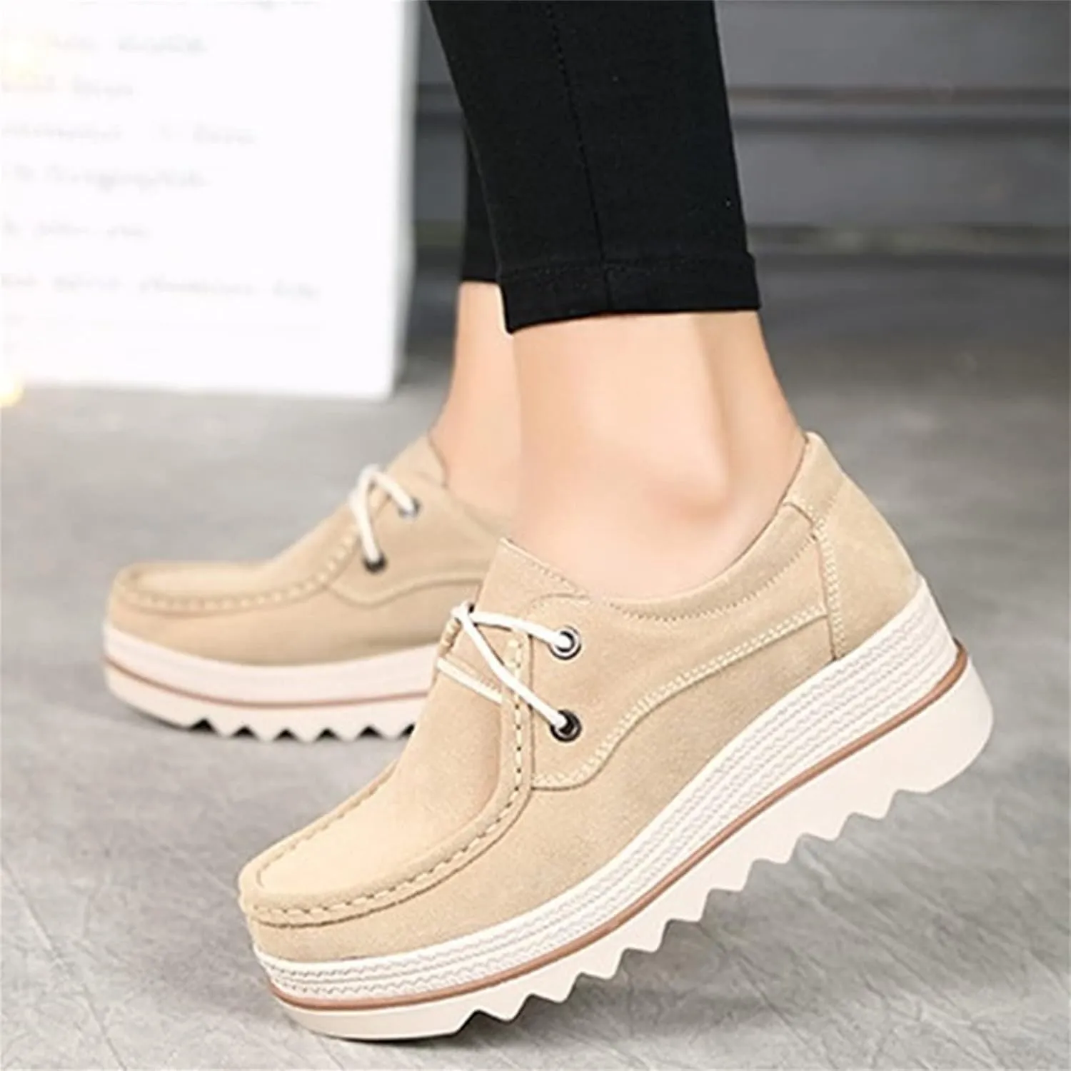 Veroders Women's Suede Wedge Loafers Slip-On Comfortable Penny Loafers Thick Soft Platform Shoes Business Work Walking