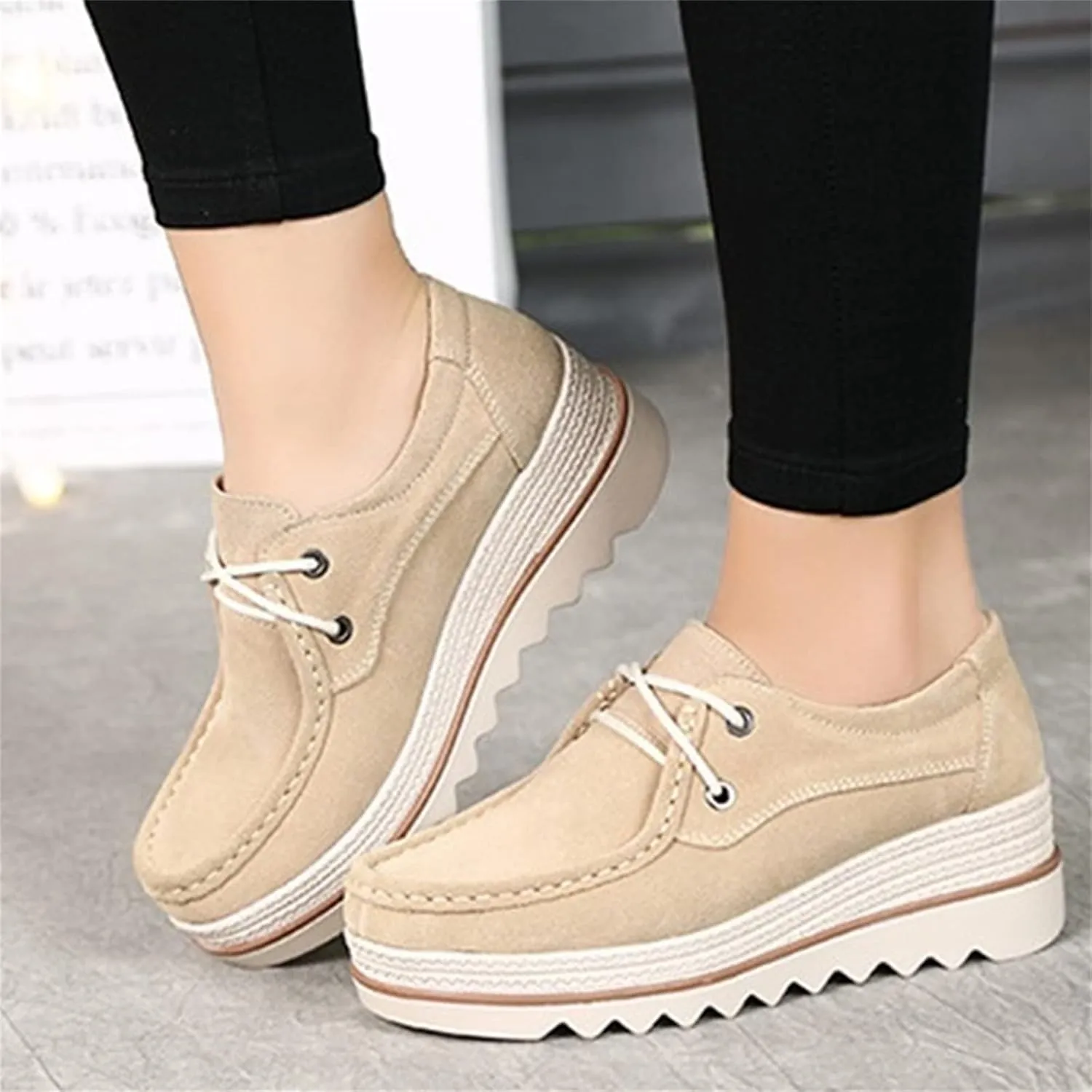 Veroders Women's Suede Wedge Loafers Slip-On Comfortable Penny Loafers Thick Soft Platform Shoes Business Work Walking