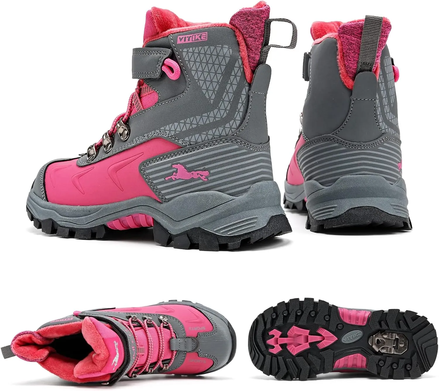 VITUOFLY Boys Hiking Boots Kids Hiking Shoes Girls Outdoor Warm Winter Snow Boots Adventure Trekking Shoes Anti-skid Sneakers Steel Buckle Durable Comfortable
