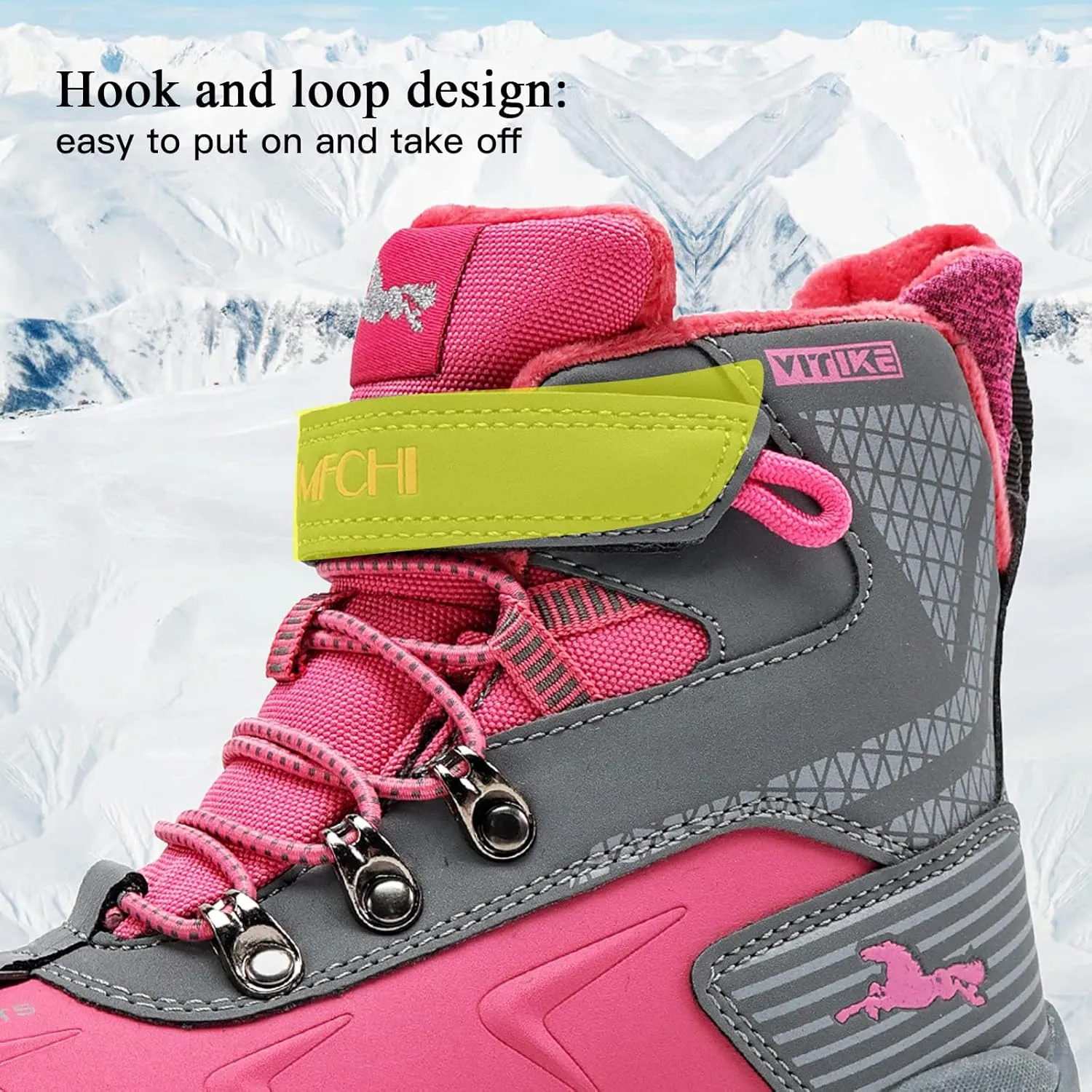 VITUOFLY Boys Hiking Boots Kids Hiking Shoes Girls Outdoor Warm Winter Snow Boots Adventure Trekking Shoes Anti-skid Sneakers Steel Buckle Durable Comfortable