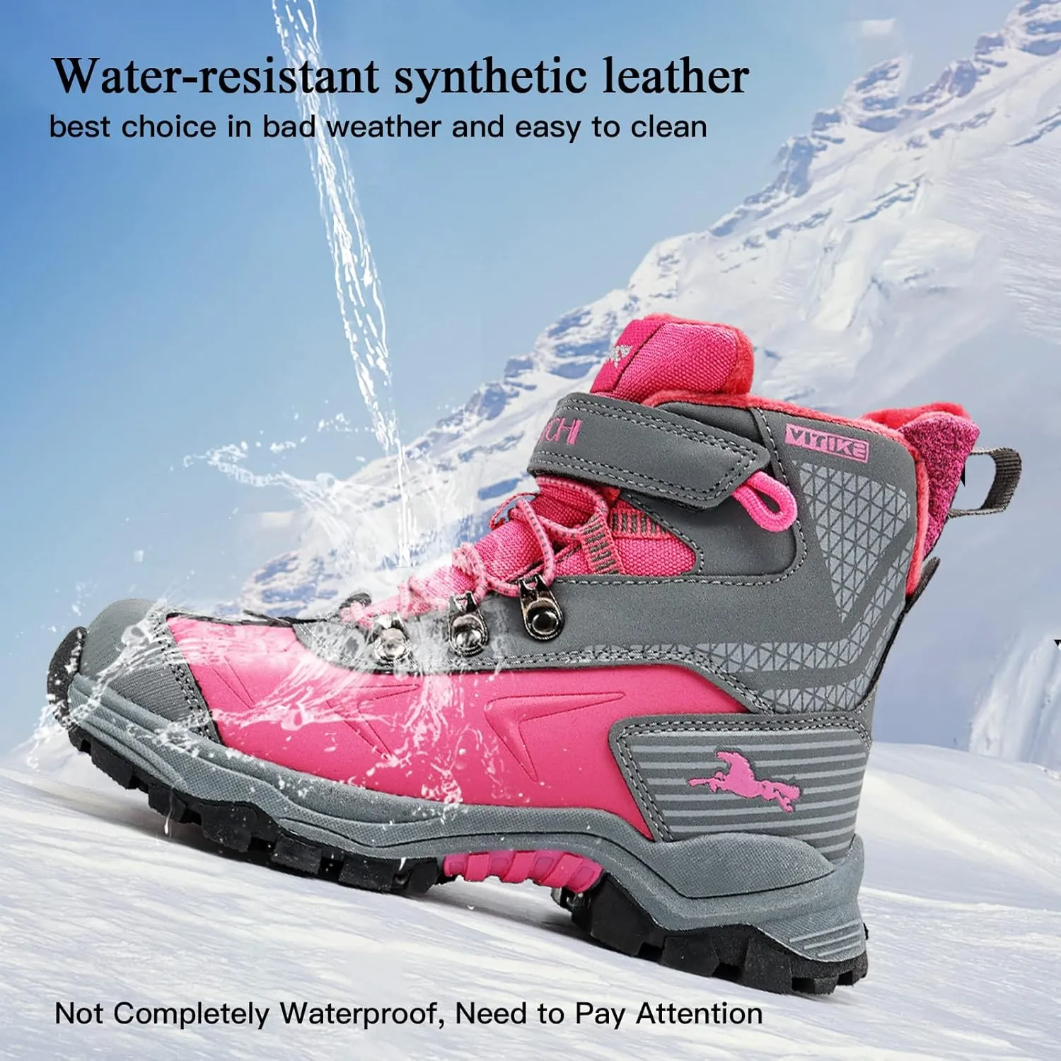 VITUOFLY Boys Hiking Boots Kids Hiking Shoes Girls Outdoor Warm Winter Snow Boots Adventure Trekking Shoes Anti-skid Sneakers Steel Buckle Durable Comfortable