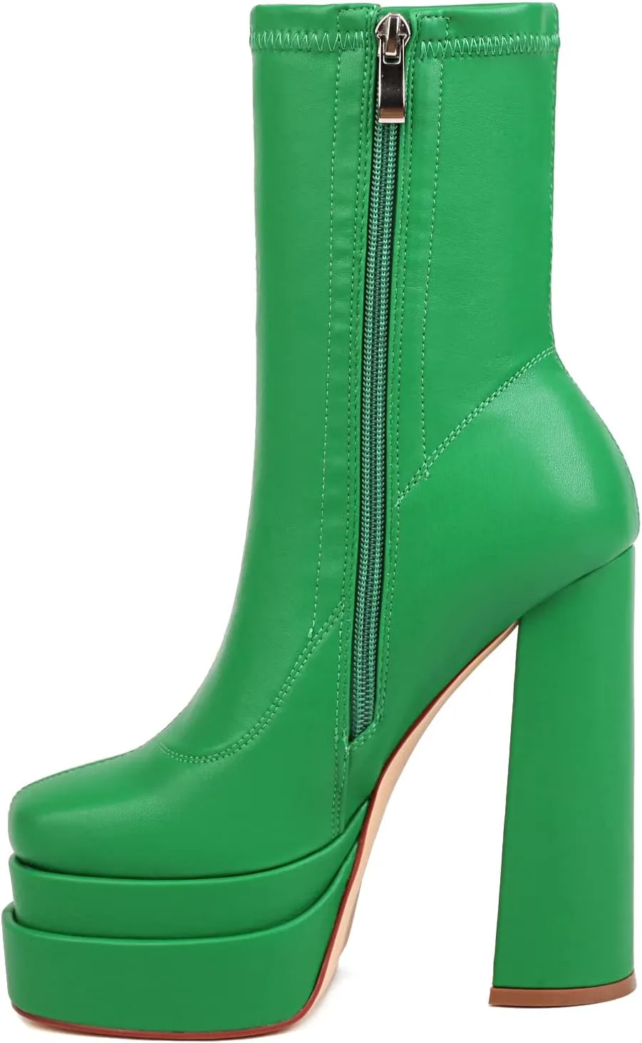 vivianly Women's Platform Mid Calf Boots Square Toe Chunky Heel Ankle Boots with Side Zipper Stretch Short Go Go Boot