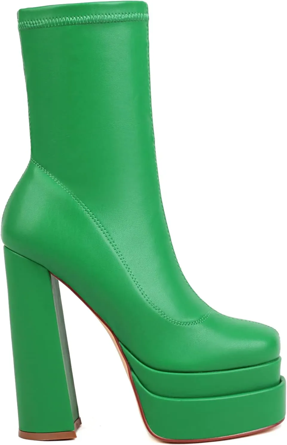 vivianly Women's Platform Mid Calf Boots Square Toe Chunky Heel Ankle Boots with Side Zipper Stretch Short Go Go Boot