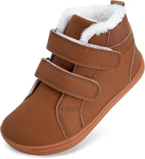 WateLves Toddler Little Kids Wide Barefoot Shoes Boys Girls Winter High Top Minimalist Sneakers Faux Fur Ankle Boots Leather Uniform Dress Shoes Naturally Splay