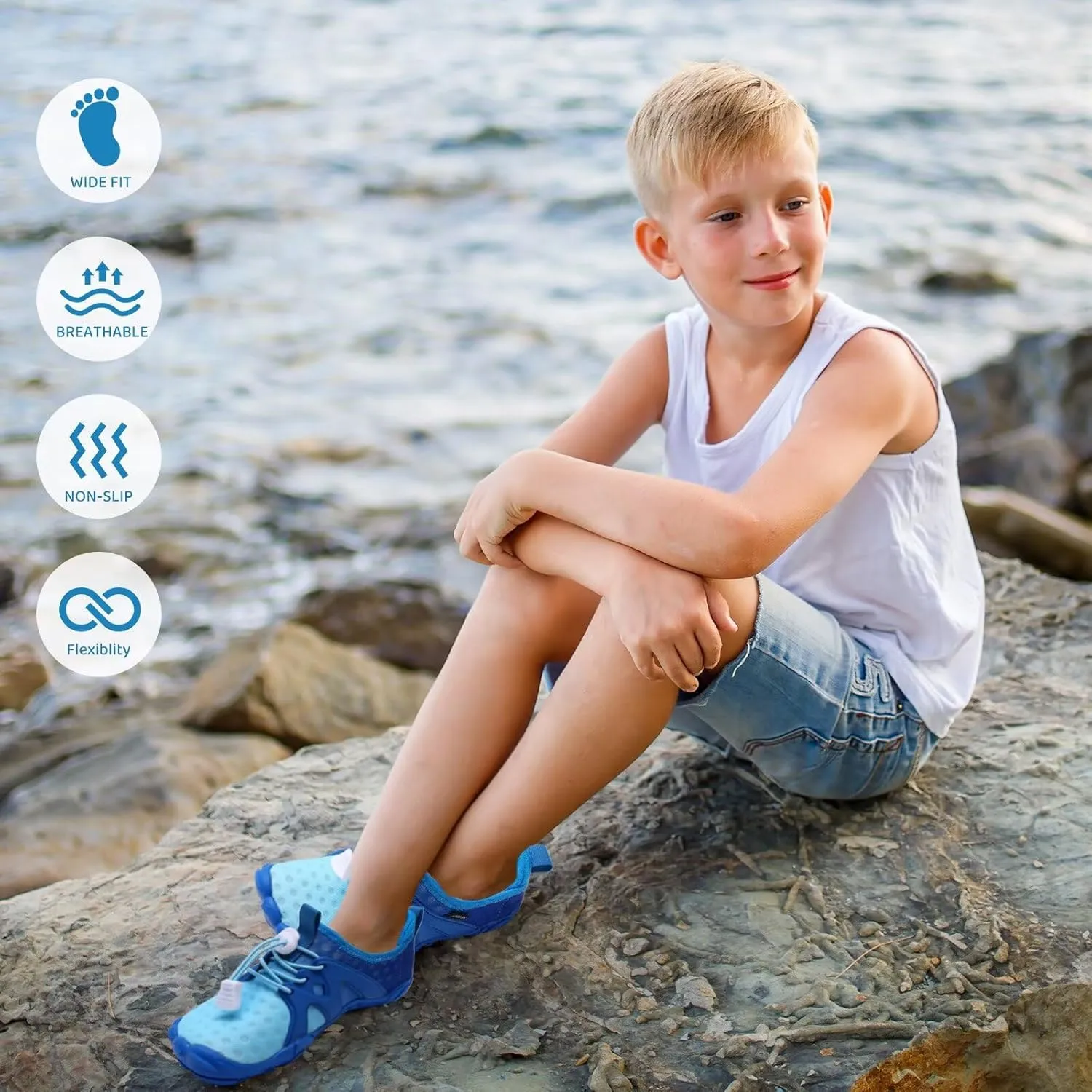WateLves Toddler/Little/Big/Kid Water Shoes Wide Barefoot Aqua Athletic Sneakers Girls Boys Hiking Beach Swim Fast Dry Shoes Built-in Heel Grips