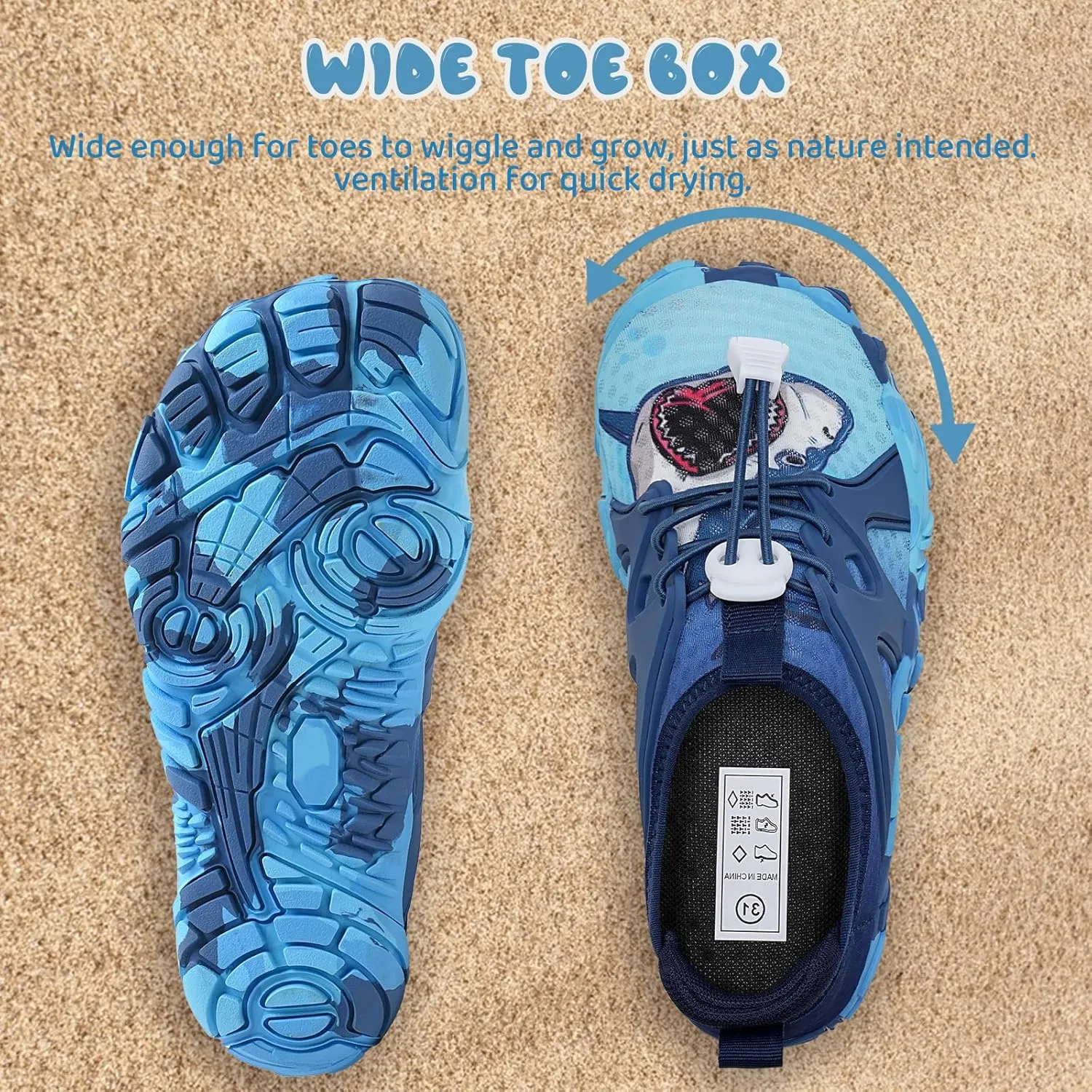 WateLves Toddler/Little/Big/Kid Water Shoes Wide Barefoot Aqua Athletic Sneakers Girls Boys Hiking Beach Swim Fast Dry Shoes Built-in Heel Grips