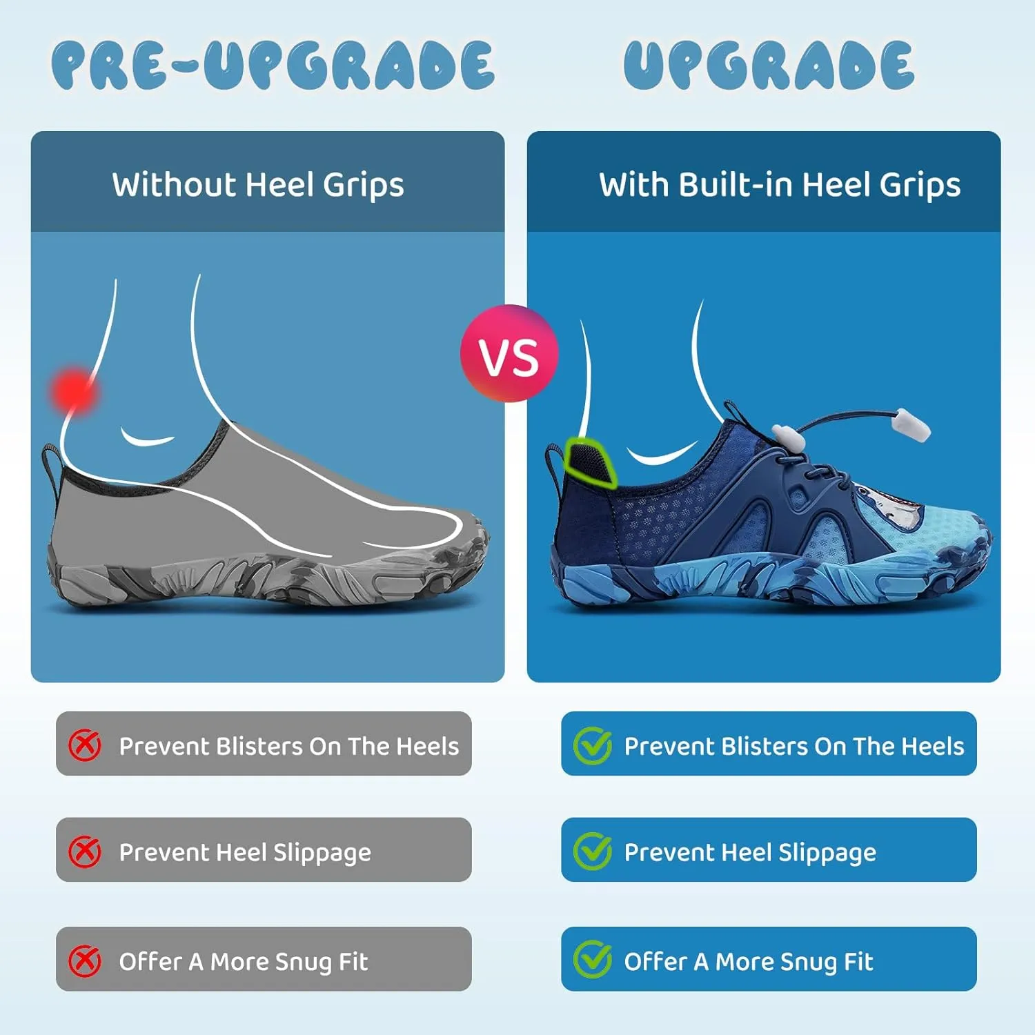 WateLves Toddler/Little/Big/Kid Water Shoes Wide Barefoot Aqua Athletic Sneakers Girls Boys Hiking Beach Swim Fast Dry Shoes Built-in Heel Grips