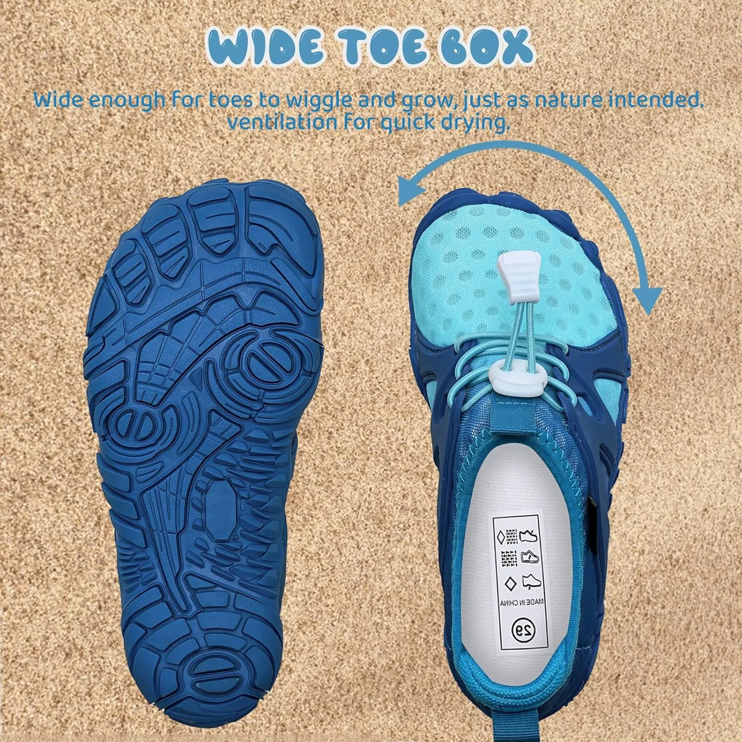 WateLves Toddler/Little/Big/Kid Water Shoes Wide Barefoot Aqua Athletic Sneakers Girls Boys Hiking Beach Swim Fast Dry Shoes Built-in Heel Grips
