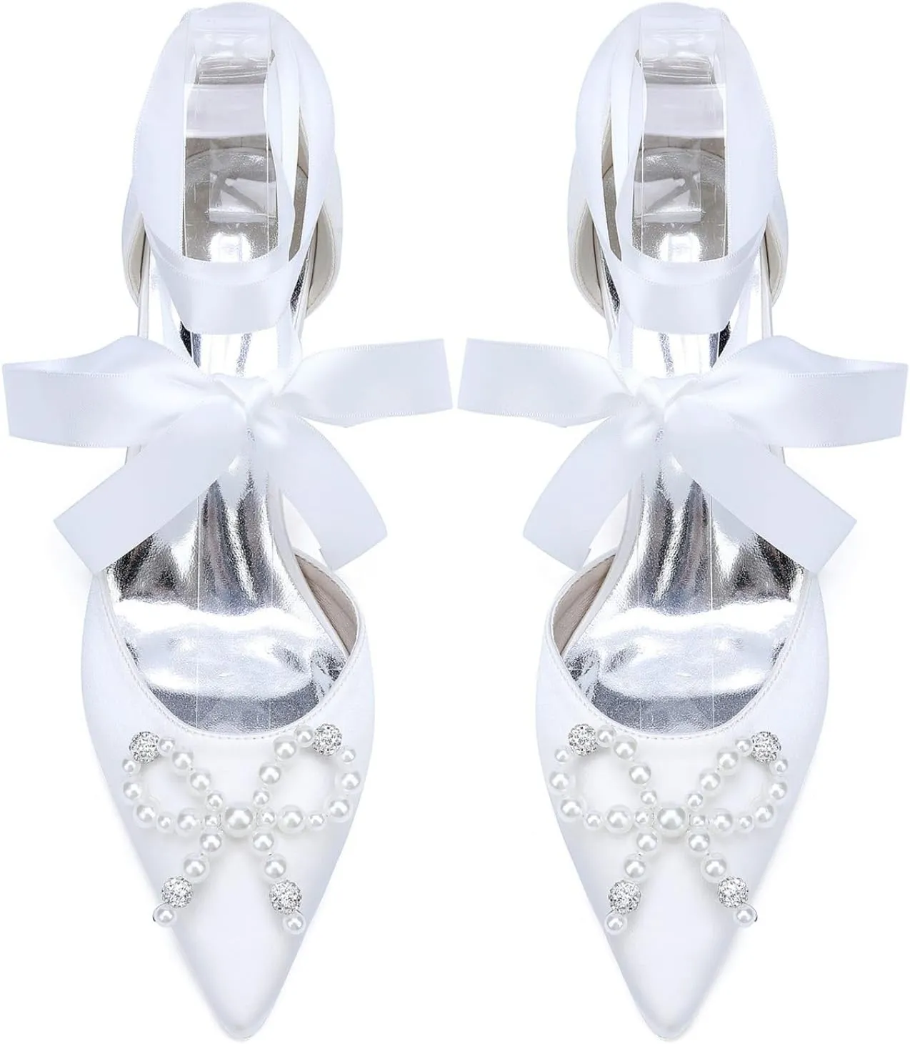 Wedding Bridal Shoes Women Bridal Pointed Toe Heels Chunky Women Dress Shoes Pumps 8.5Cm