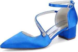 Wedding Bridal Shoes Women's Chunky Low Heels Pointed Toe Bridal Block Dress Ankle Strap Pump Wedding Sandals 4.5Cm