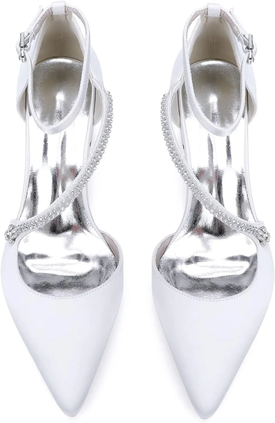 Wedding Bridal Shoes Women's Chunky Low Heels Pointed Toe Bridal Block Dress Ankle Strap Pump Wedding Sandals 4.5Cm