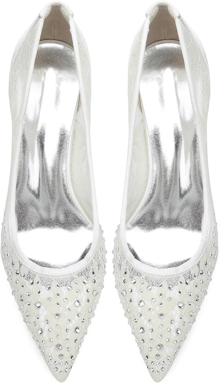 Wedding Bridal Shoes Women's High Stiletto Heels Closed Bridal Pointed Toe Dress Pumps Shoes 6Cm