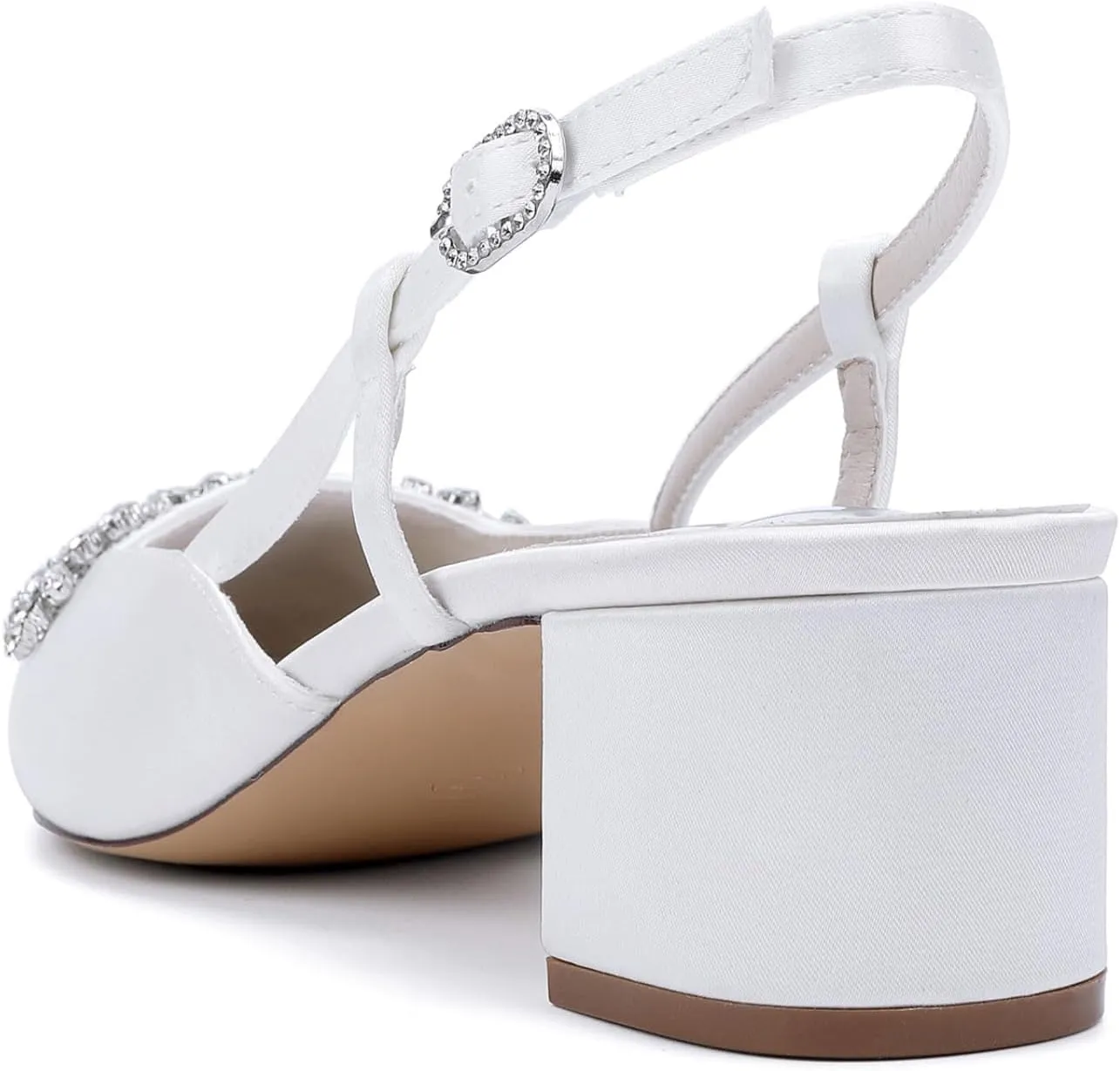 Wedding Bridal Shoes Women's Satin Bridal Low Block Heel Shoes Pointed Toe Party Dress High Heels 4.5Cm
