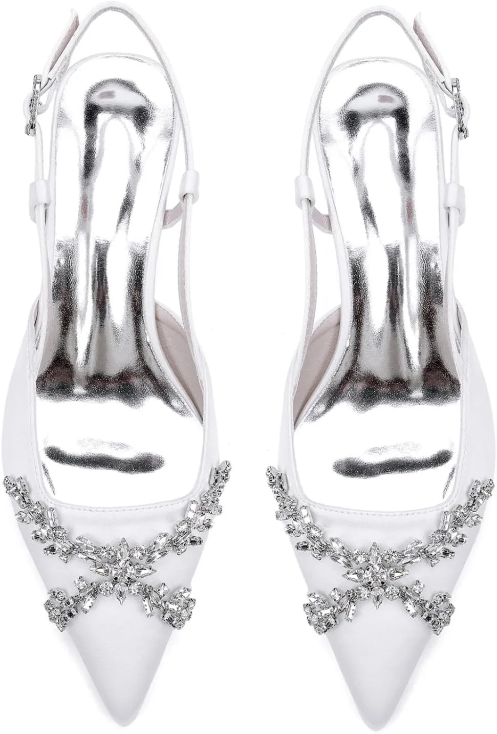 Wedding Bridal Shoes Women's Satin Bridal Low Block Heel Shoes Pointed Toe Party Dress High Heels 4.5Cm