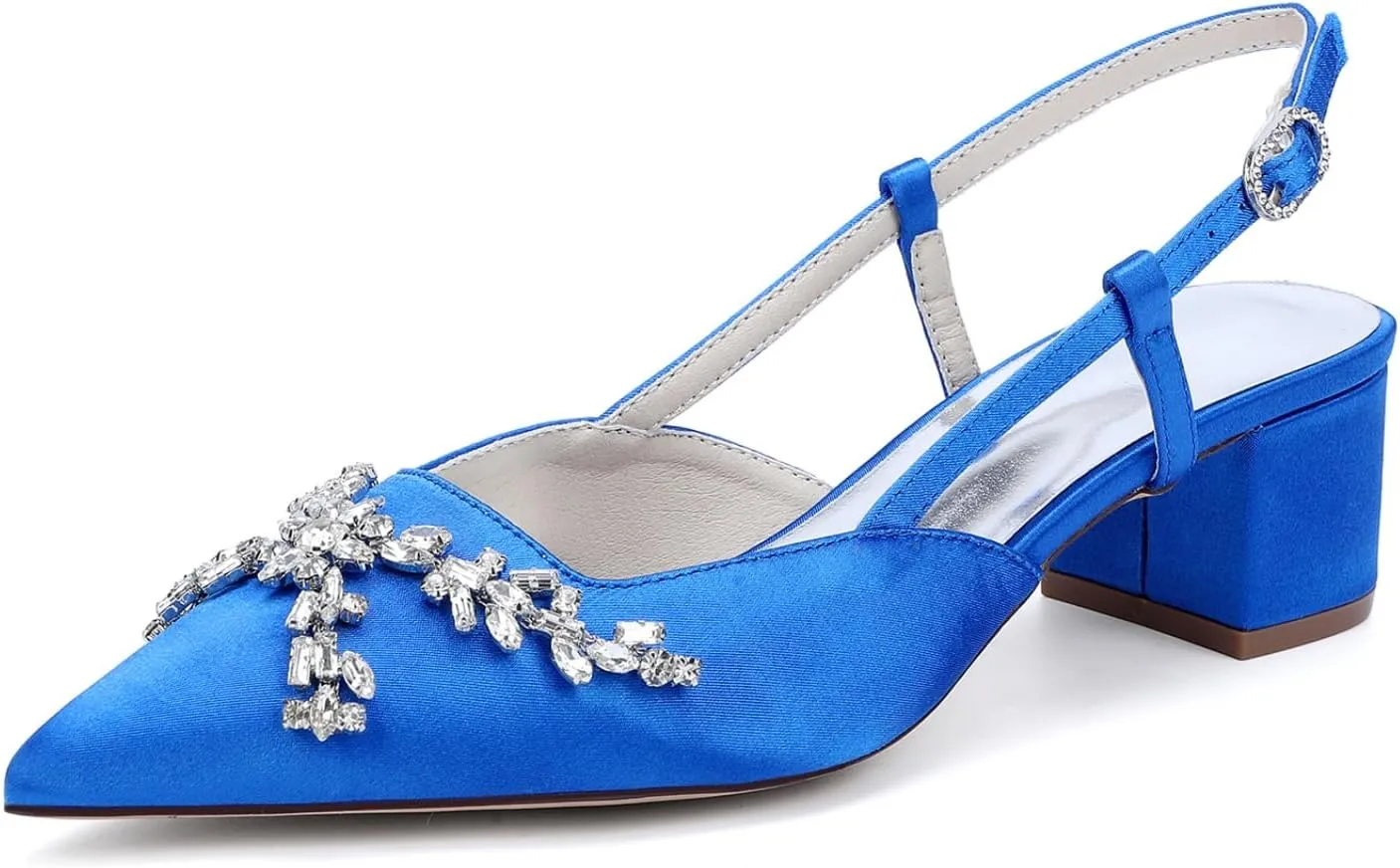 Wedding Bridal Shoes Women's Satin Bridal Low Block Heel Shoes Pointed Toe Party Dress High Heels 4.5Cm