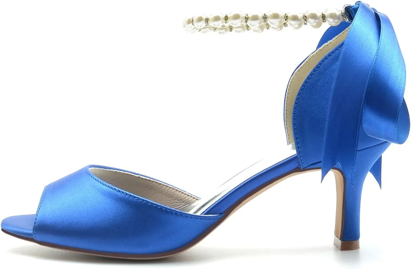 Wedding Bridal Shoes Womens Satin Kitten Heels Sandals Open Toe Ankle Strap Low Heels Wedding Dress Shoes 6Cm Women High Heels
