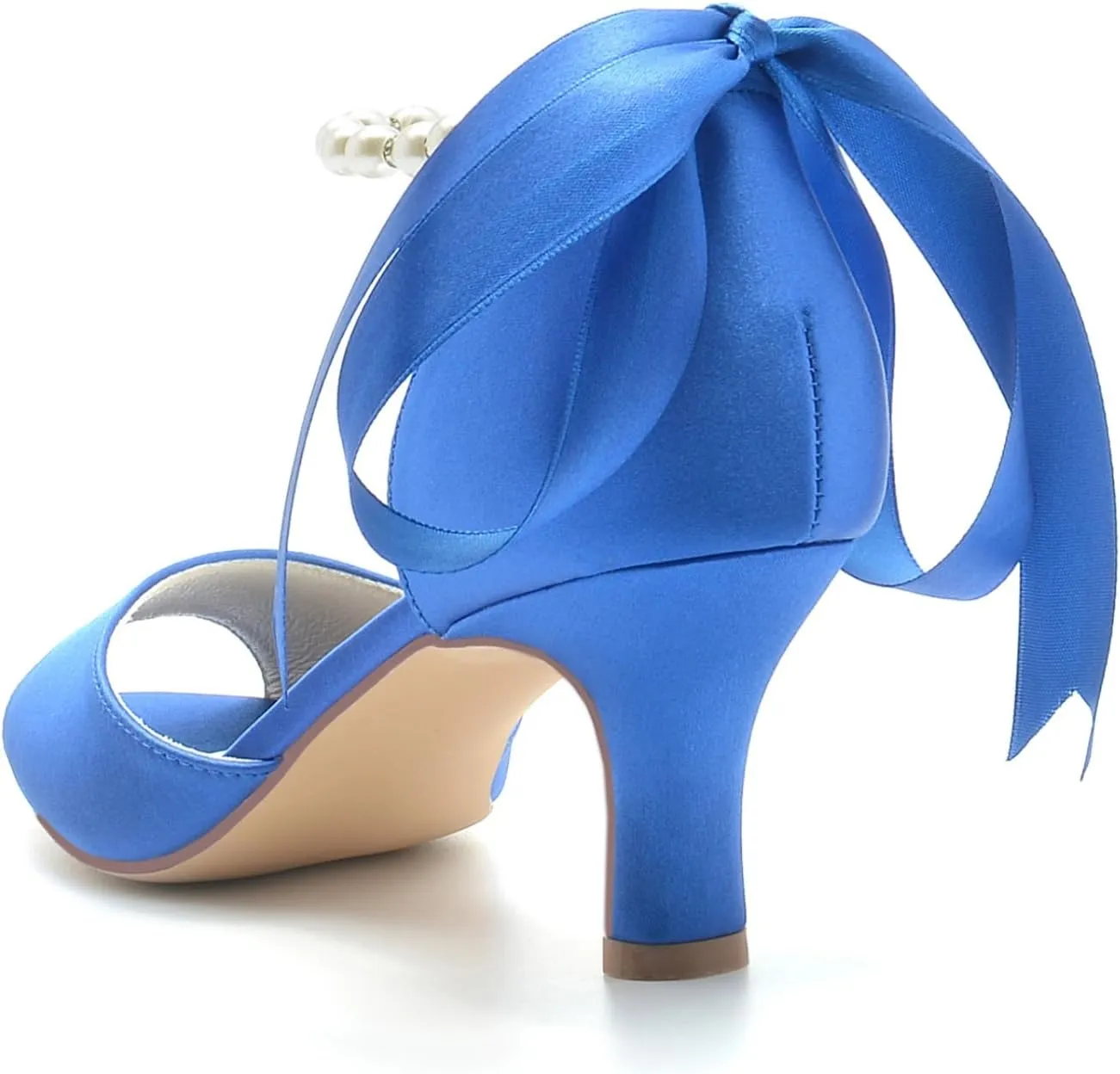 Wedding Bridal Shoes Womens Satin Kitten Heels Sandals Open Toe Ankle Strap Low Heels Wedding Dress Shoes 6Cm Women High Heels