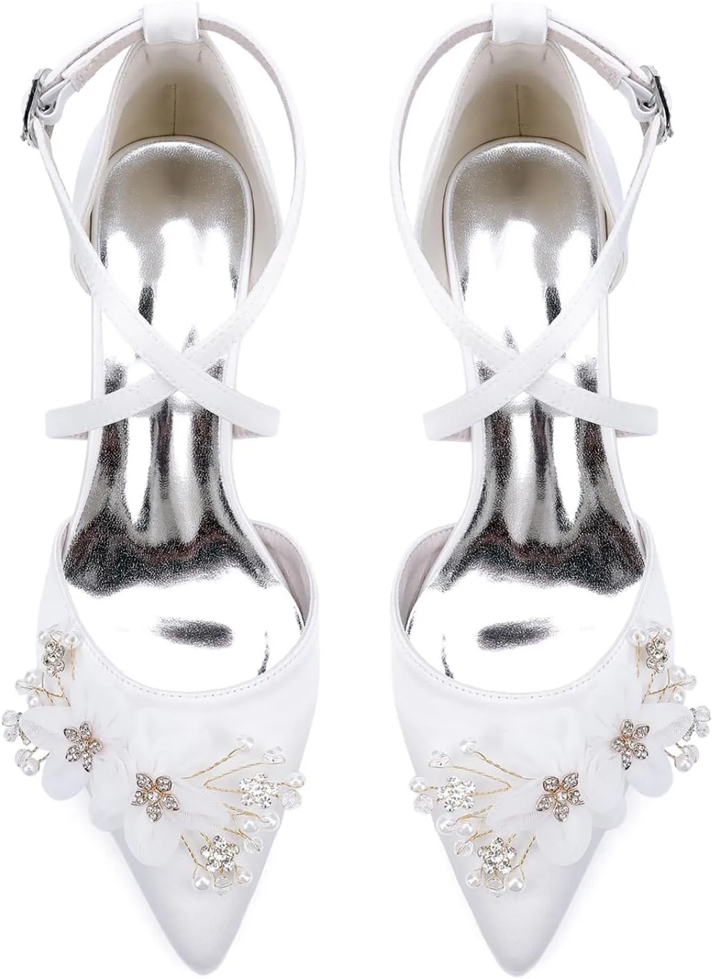 Wedding Bridal Shoes Women's Satin Low Block Heels Pointed Toe Party Dress High Heels Sandals 4.5Cm