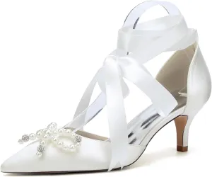 Wedding Bride Shoes Women's Pumps Shoes Pointed Toe Kitten Low Heels Stiletto Ankle Strap Wedding Party Dress Sandals 6Cm