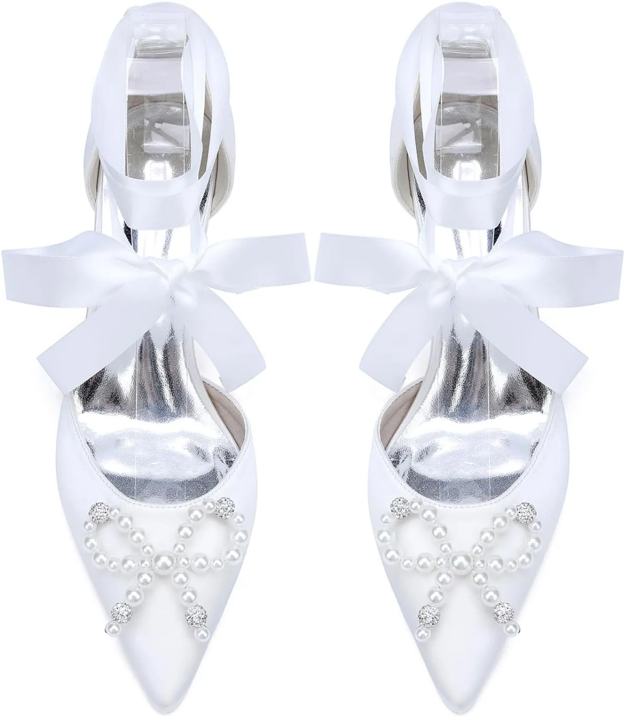 Wedding Bride Shoes Women's Pumps Shoes Pointed Toe Kitten Low Heels Stiletto Ankle Strap Wedding Party Dress Sandals 6Cm