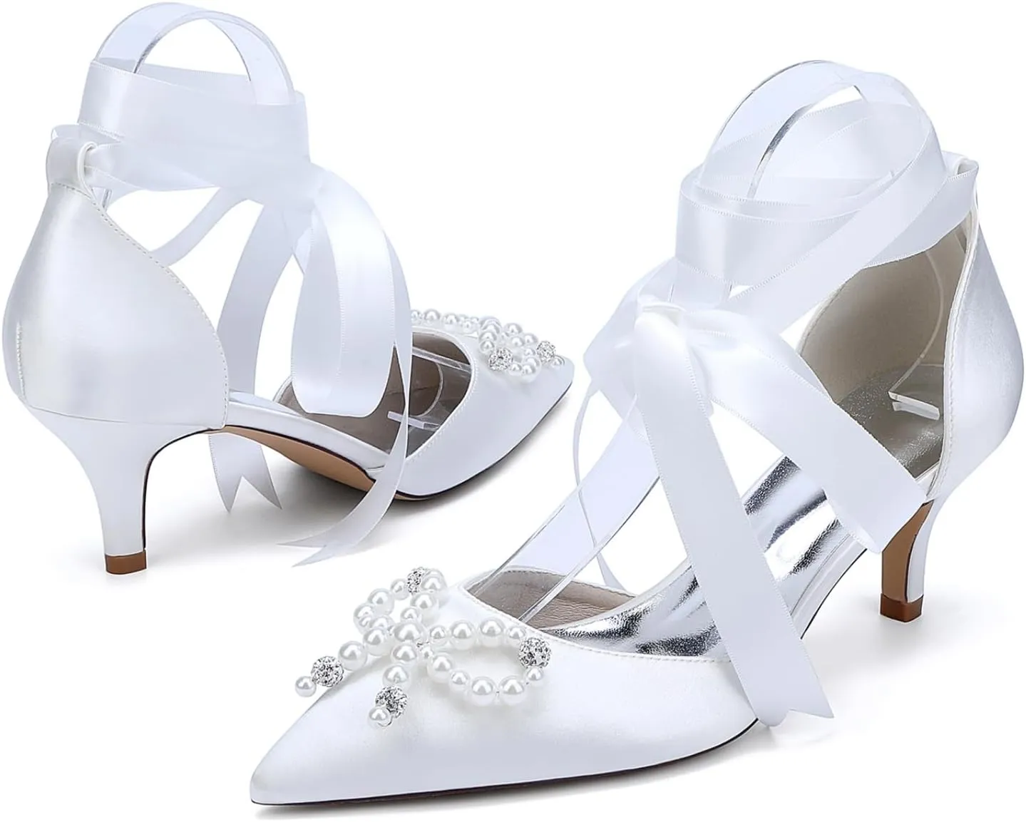 Wedding Bride Shoes Women's Pumps Shoes Pointed Toe Kitten Low Heels Stiletto Ankle Strap Wedding Party Dress Sandals 6Cm