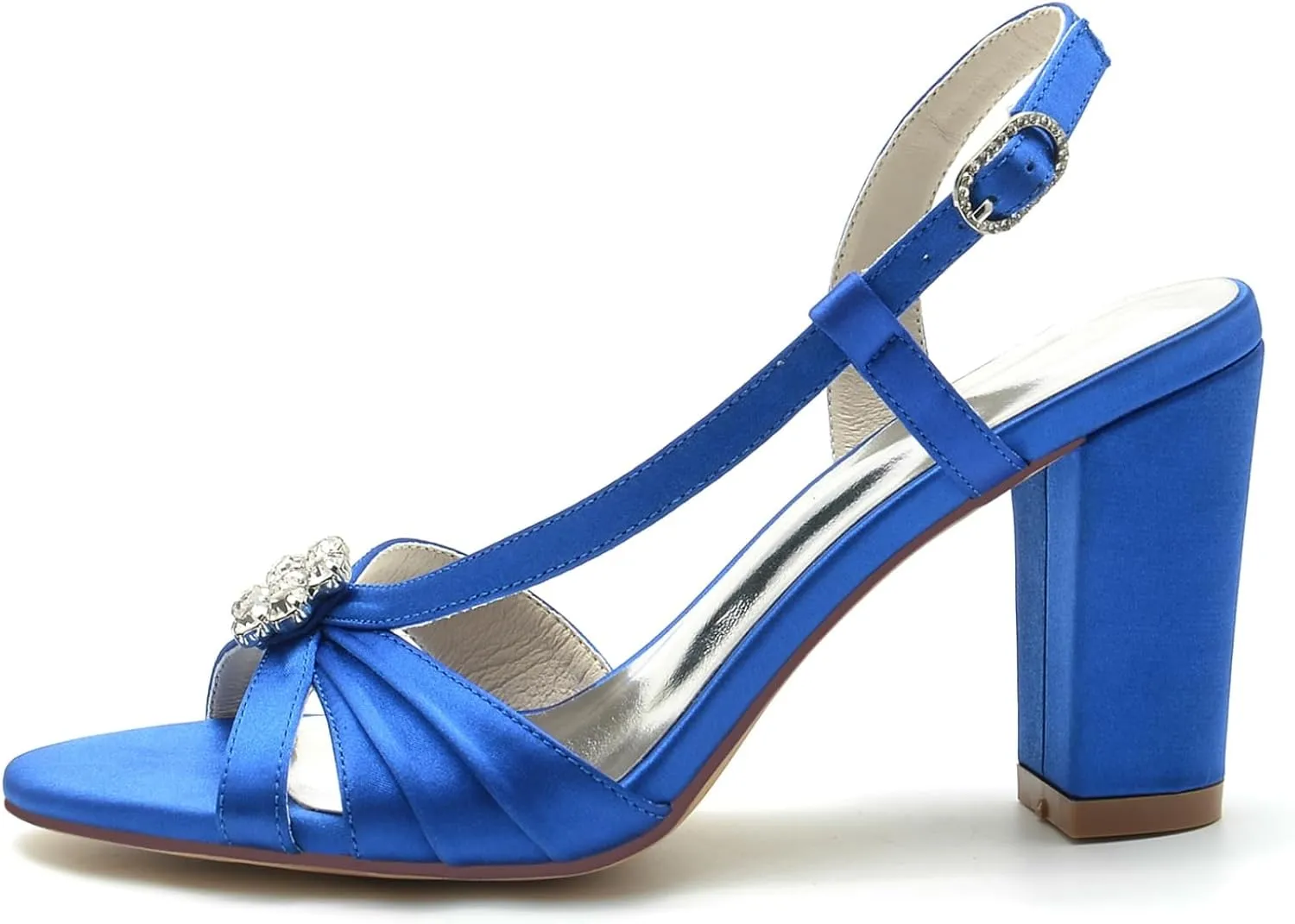 Wedding Shoes Bridal Heels for Women Block Chunky Satin Open Toe High Heels Fashion Party Evening Prom Dance Ankle Strap Dress Pump Sandals Shoes8.5Cm