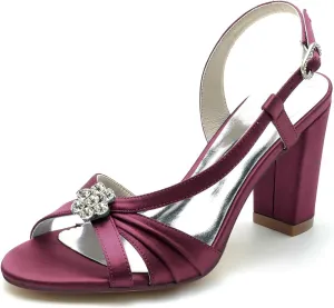 Wedding Shoes Bridal Heels for Women Block Chunky Satin Open Toe High Heels Fashion Party Evening Prom Dance Ankle Strap Dress Pump Sandals Shoes8.5Cm