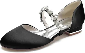 Wedding Shoes Flats Bride Satin Pearls Round Toe Flats Women Dress Shoes For/Engagement/Evening/Prom 2.5Cm