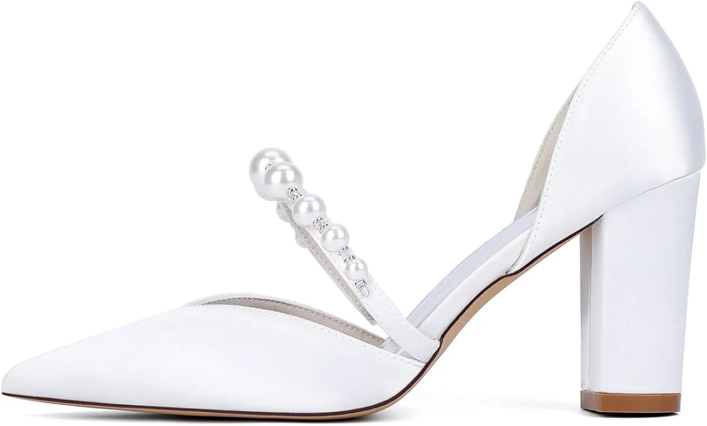 Wedding Shoes Women's Heels,Satin Pumps, Nude Heels for Women,Chunky Heels Bridal Women,Pointed Toe Dress Office Wedding Shoes 8.5Cm