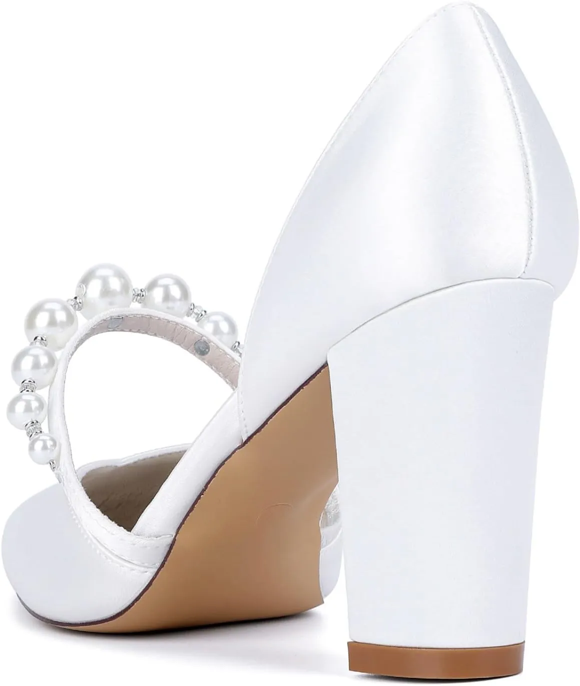 Wedding Shoes Women's Heels,Satin Pumps, Nude Heels for Women,Chunky Heels Bridal Women,Pointed Toe Dress Office Wedding Shoes 8.5Cm