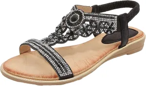Wedge Sandals for Women 2024 Ladies Summer Fashion Rhinestone Bohemian Slope Heel Hollow Solid Colour Soft Flat Bottom