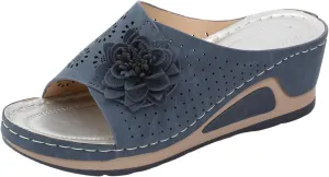 Wedge Sandals for Women 3D Floral Cutout Sandal Dressy Low Heel Arch Support Sandals Soft Insole Orthopedic Slippers Retro Bohemian Wedge Summer Shoes Casual Slip On Shoe