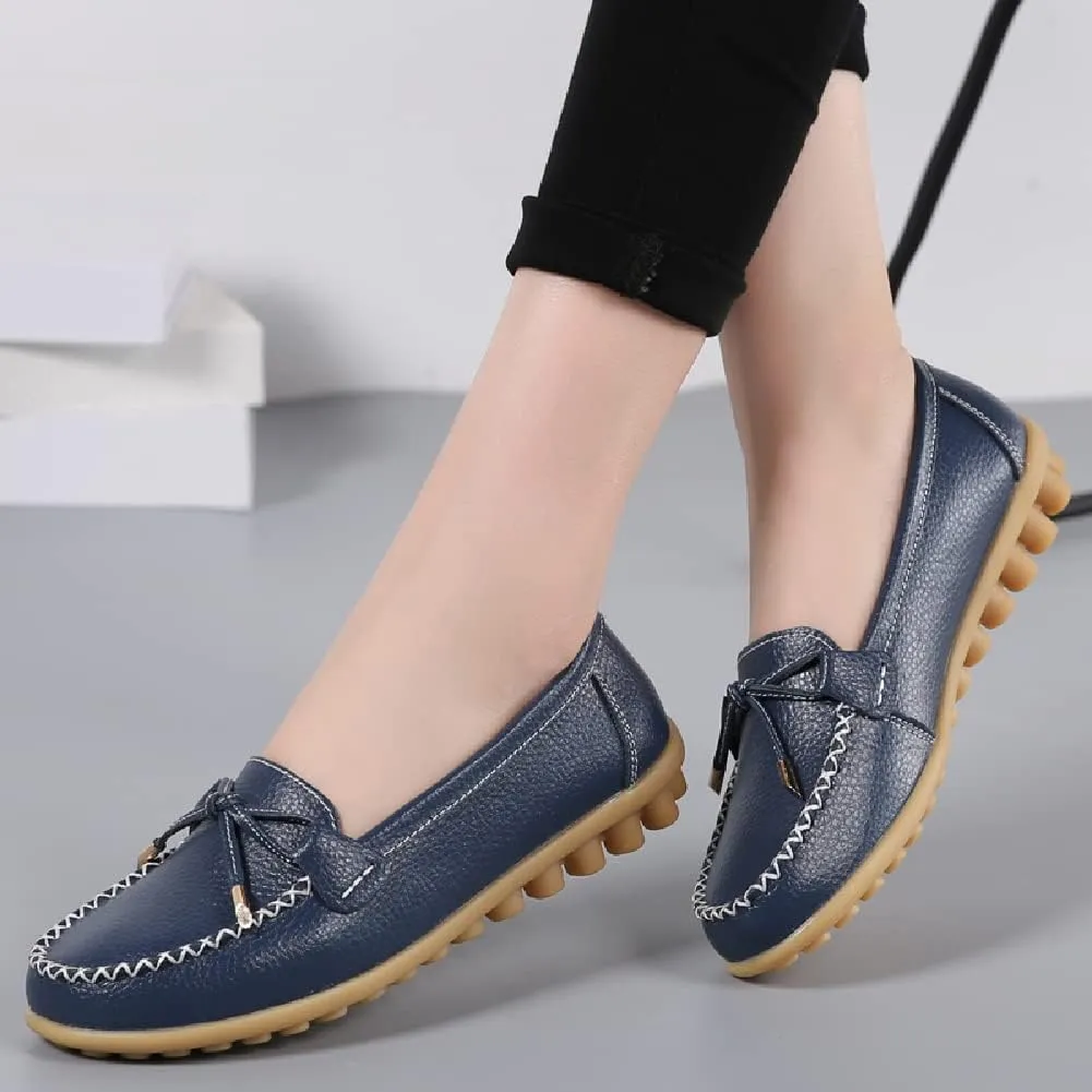 WERWAES Casual Womens Loafers Flat Classic Lace-up Round Toe Leather Slip-on Penny Loafers for Womens Comfortable Lightweight Driving Outdoor Moccasins Boat Flats Shoes