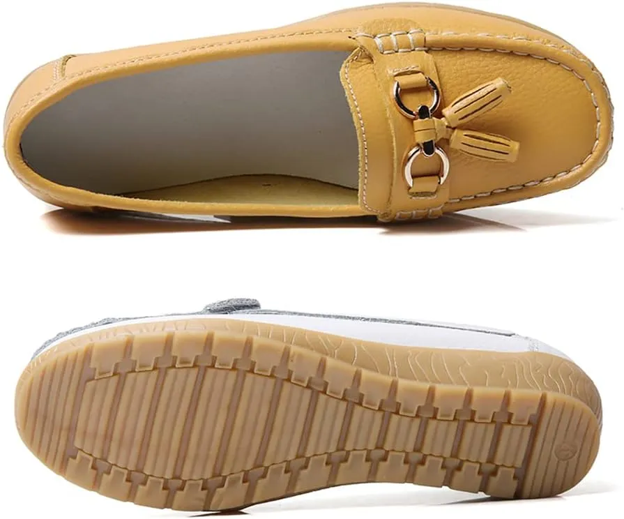 WERWAES Casual Women’s Loafers Flat Metal Buckle Comfortable Lightweight Penny Loafers for Womens Leather Slip-on Outdoor Driving Moccasion Boat Shoes