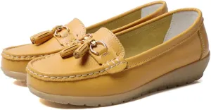 WERWAES Casual Women’s Loafers Flat Metal Buckle Comfortable Lightweight Penny Loafers for Womens Leather Slip-on Outdoor Driving Moccasion Boat Shoes