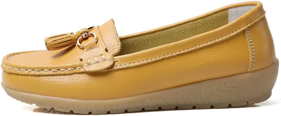 WERWAES Casual Women’s Loafers Flat Metal Buckle Comfortable Lightweight Penny Loafers for Womens Leather Slip-on Outdoor Driving Moccasion Boat Shoes
