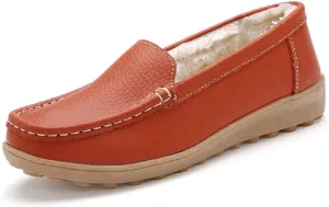 WERWAES Casual Womens Loafers Shoes Slip on Winter Flat Comfortable Warm Cloth Leather Non-slip Moccasins Loafer Shoes for Indoor and Outdoor