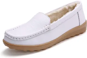 WERWAES Casual Womens Loafers Shoes Slip on Winter Flat Comfortable Warm Cloth Leather Non-slip Moccasins Loafer Shoes for Indoor and Outdoor
