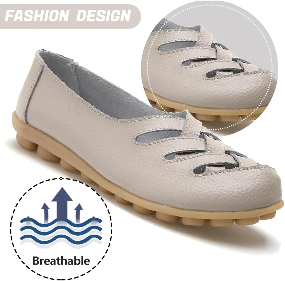 WERWAES Womens Loafers Flat Penny Boat Dress Shoes Comfortable Light-Weight Casual Slip-On Shoes Fashion Moccasin Genuine Leather Office Walking Driving Round Toe Non Slip Shoes