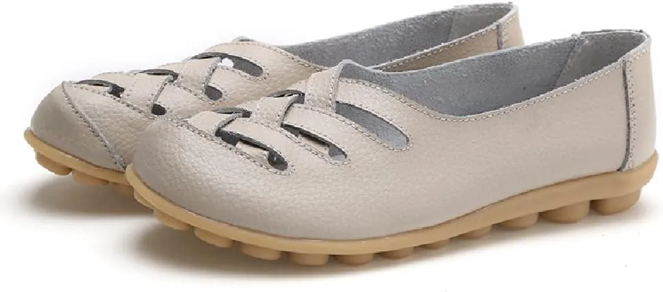 WERWAES Womens Loafers Flat Penny Boat Dress Shoes Comfortable Light-Weight Casual Slip-On Shoes Fashion Moccasin Genuine Leather Office Walking Driving Round Toe Non Slip Shoes