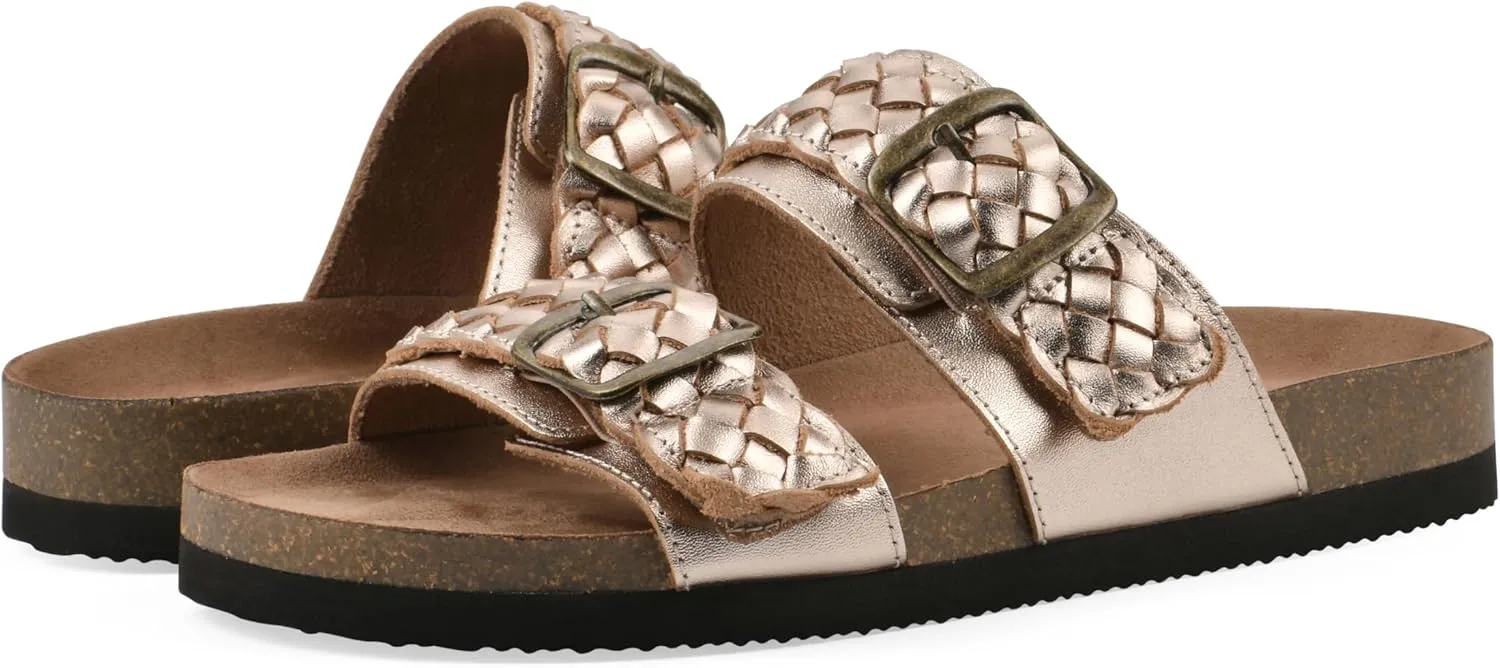 WHITE MOUNTAIN Women's Hey Hey Braided Double-Buckle Signature Comfort-Molded Footbed Sandal