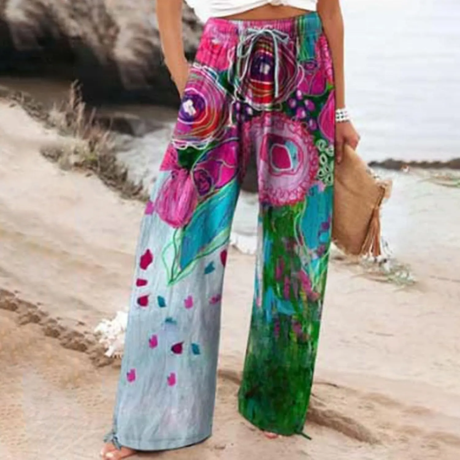 Wide Leg Linen Pants Linen Wide Leg Pants Pants with Elastic High Waist Paper Bag Cropped Linen Pants Linen Dress Pants